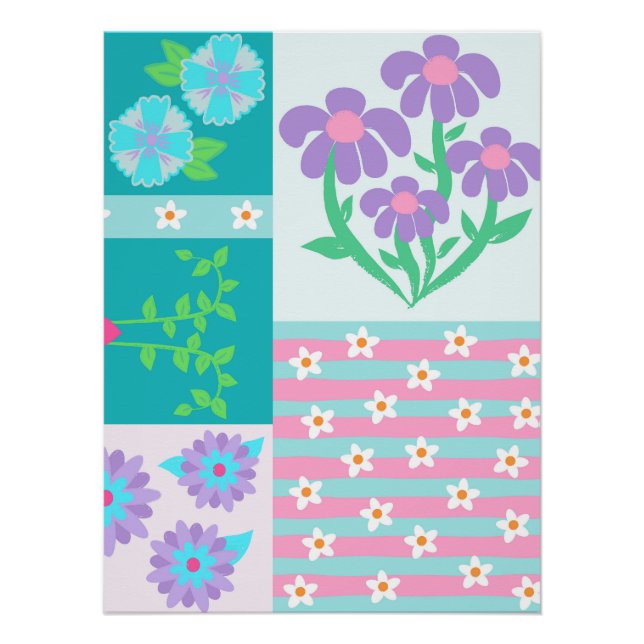 Póster Desenho de Flores Vibrantes em Flor (Frente)