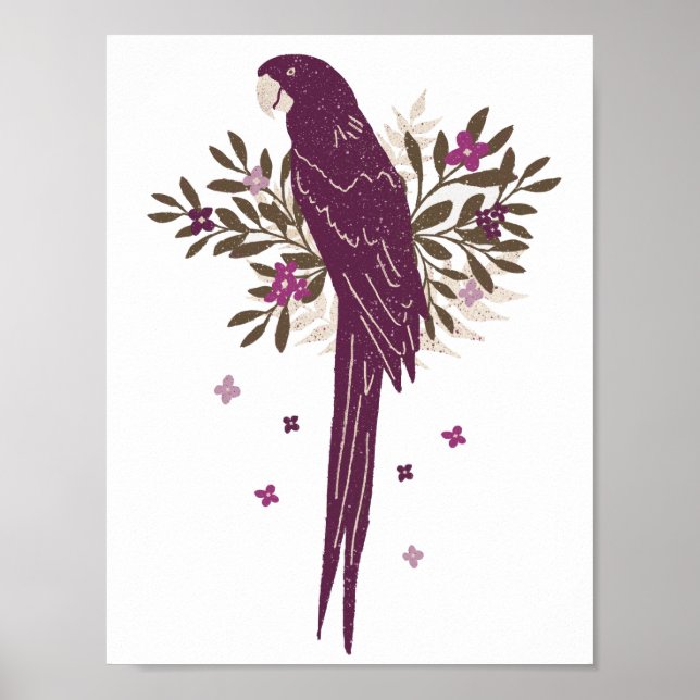 Poster Desenho de Folhas Tropicais de Papagaio Ara (Frente)
