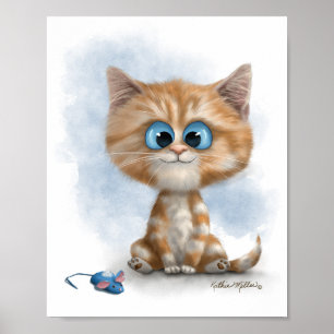 Poster Desenho de gatinho gengibre com rato