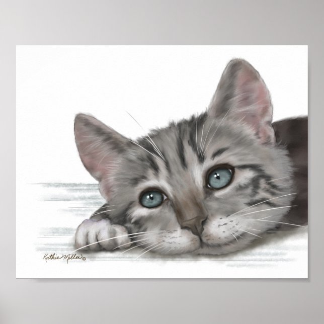 Poster Desenho de gatinho malhado fofo descansando (Frente)