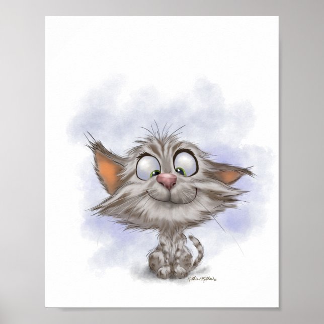 Poster Desenho de Gatinho Tabby Divertido (Frente)