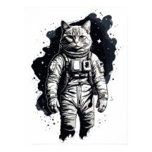 Desenho de Gato Astronauta com Tinta Preta