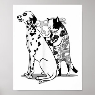 Poster Desenho De Gato Engraçado E Tatuagem De Camiseta d