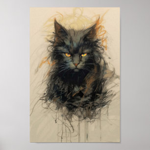 Poster Desenho de Gato Negro "Enigma Felino"