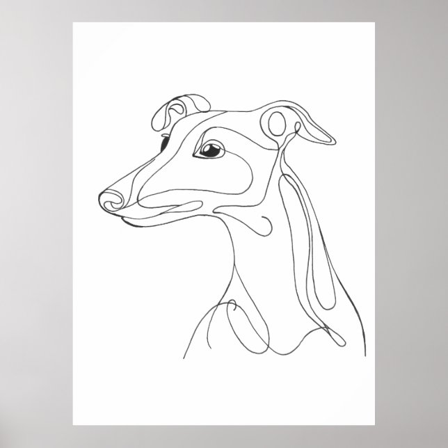 Poster Desenho de Greyhound em Linha Cinza - Design Minim (Frente)
