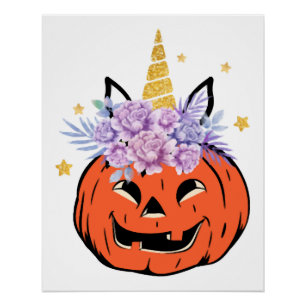 Póster Desenho de Halloween de Abóbora Unicórnio