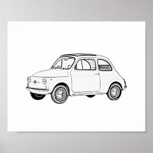 Póster Desenho de Lápis 500 Preto e Branco Clássico Fiat