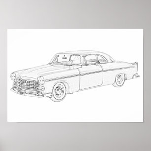 Póster Desenho de lápis preto e branco 1955 Chrysler 300