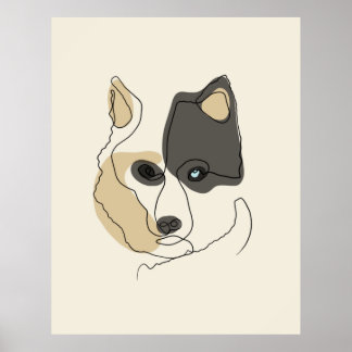 Poster Desenho de Linha Cão Um com Cor