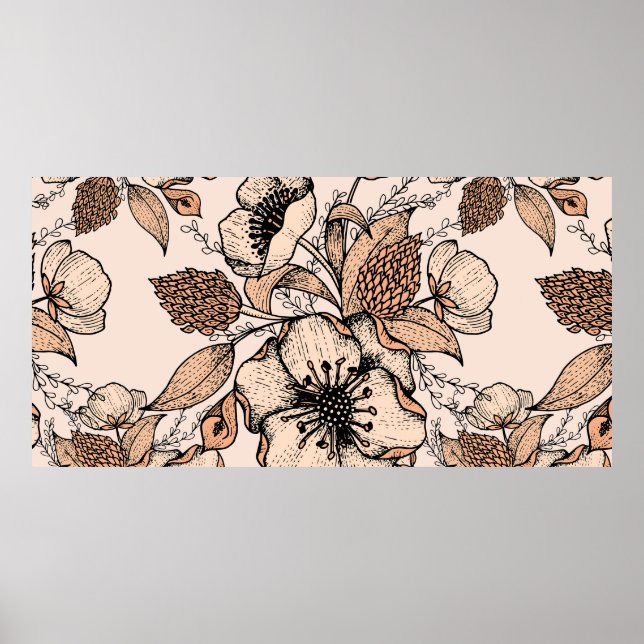 Poster Desenho de linha com um padrão perfeito. Cores cla (Frente)