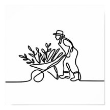desenho de linha de um agricultor ou jardineiro