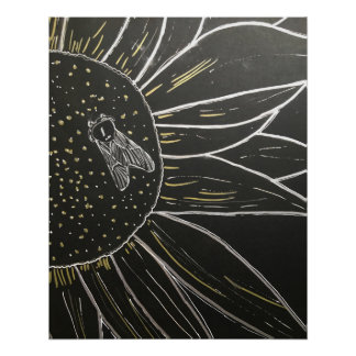 Póster Desenho de linha fina de abelha em flor