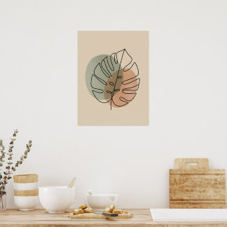 Poster Desenho de Linha Folha de abstrato Monstera