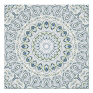 Póster Desenho de Mandala Azul e Verde Sereno