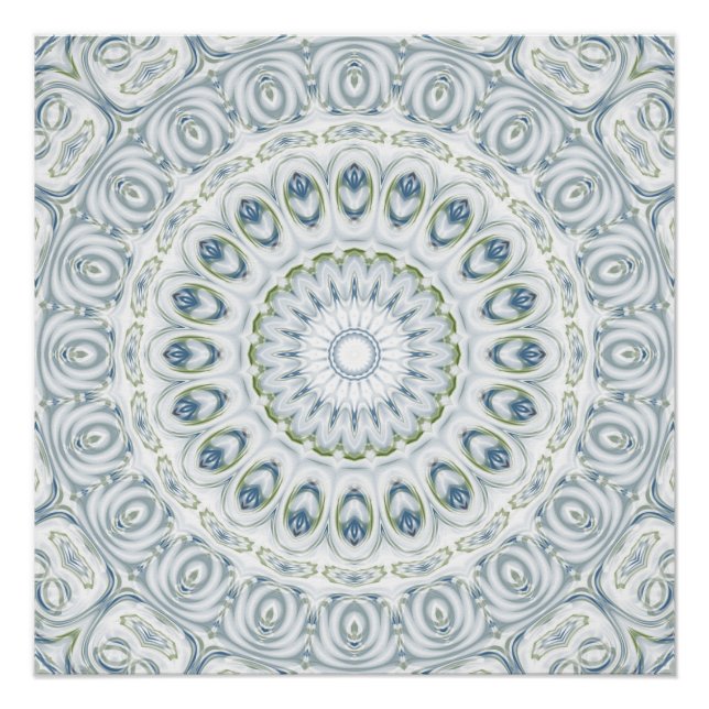 Póster Desenho de Mandala Azul e Verde Sereno (Frente)