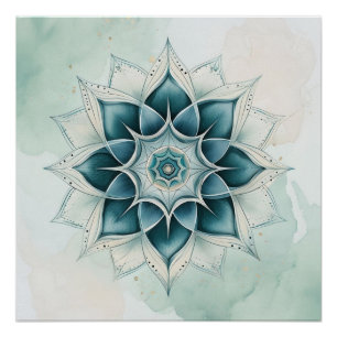 Póster Desenho de Mandala Azul Turquesa