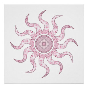 Póster Desenho de Mandala com Sol Rosa