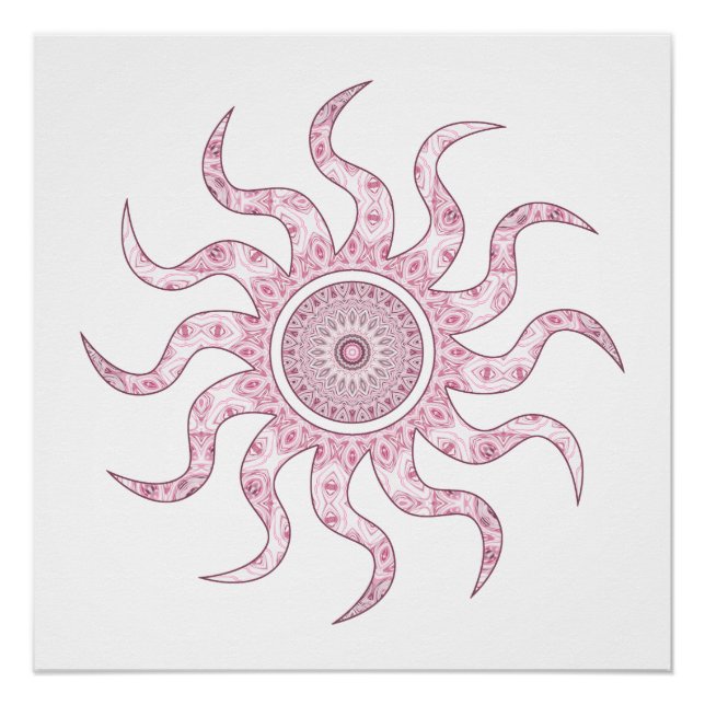 Póster Desenho de Mandala com Sol Rosa (Frente)