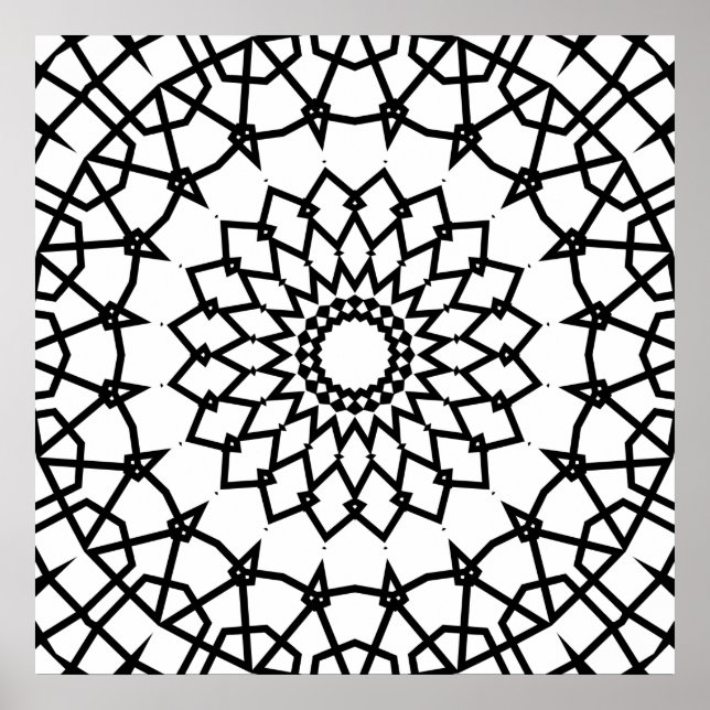 Poster Desenho de Mandala de Estrela Interligada em Negri (Frente)