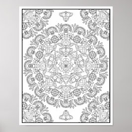 Poster Desenho de Mandala de Flor Bonita para Colorir