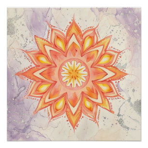 Póster Desenho de Mandala Laranja e Amarelo