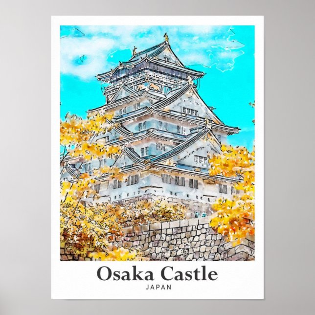 Poster Desenho de Mão de Água do Castelo de Osaka, Japão  (Frente)