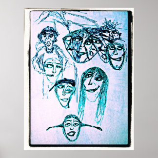 Póster desenho de muitos rostos