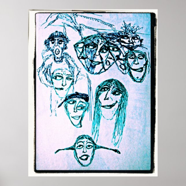 Póster desenho de muitos rostos (Frente)