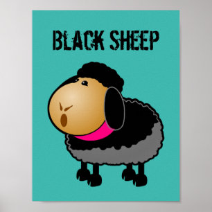 Poster Desenho de ovelha negra em cartoon bonito