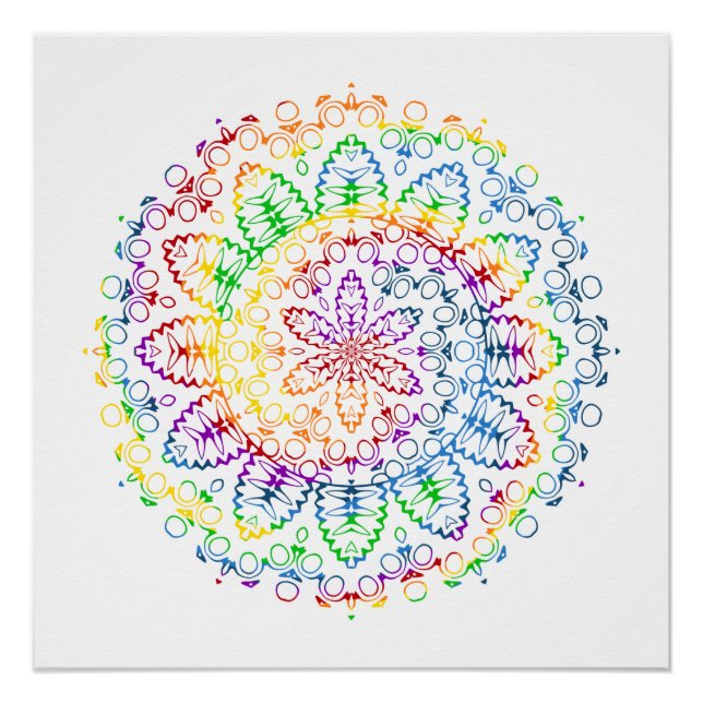 Póster Desenho de Padrão de Mandala Arco-íris (Frente)