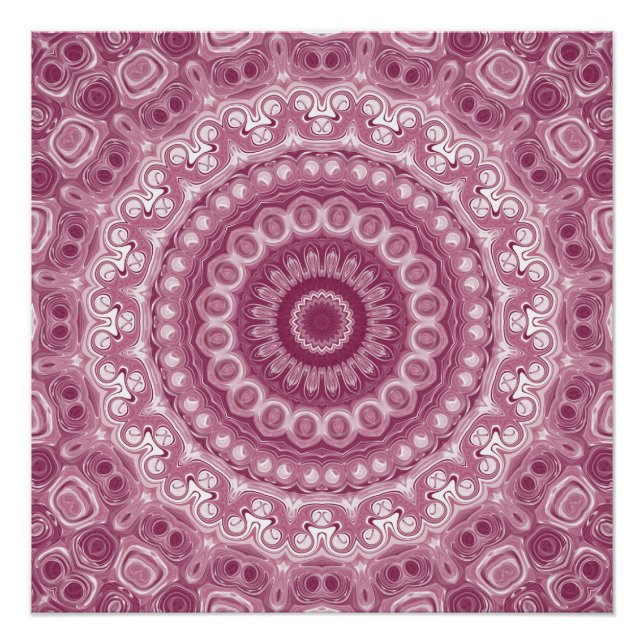 Póster Desenho de Padrão de Mandala Rosa Empoeirada (Frente)