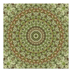 Póster Desenho de Padrão de Mandala Verde Terroso e Marro