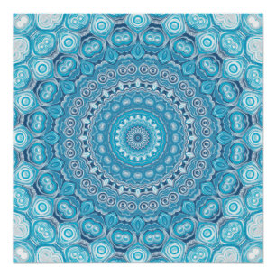 Póster Desenho de Padrão Mandala Azul e Branco