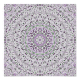 Póster Desenho de Padrão Mandala Lavanda e Verde