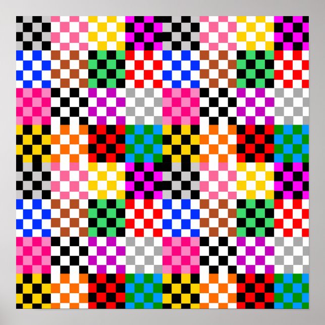 Poster Desenho de padrão xadrez colorido em patchwork  (Frente)