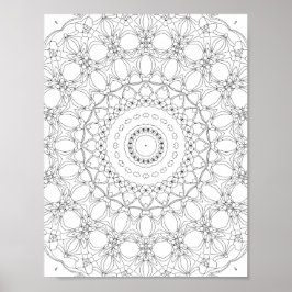 Poster Desenho de Página para Colorir Floral Kaleidoscópi