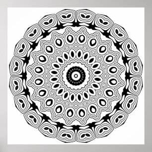 Poster Desenho de Página para Colorir Mandala com Motivo 