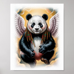 Poster Desenho de Panda Anjo Jamaicano em um