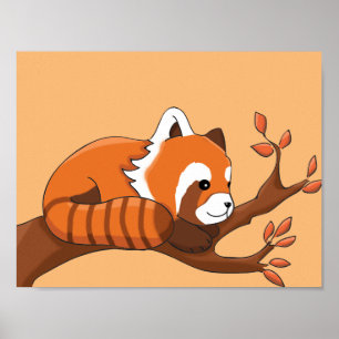 Poster Desenho de Panda Vermelho na Árvore
