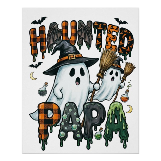 Póster Desenho de Papai Fantasma do Halloween Assombrado (Frente)