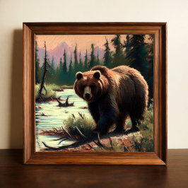 Poster Desenho de Pastel do Urso Grelha na Natureza