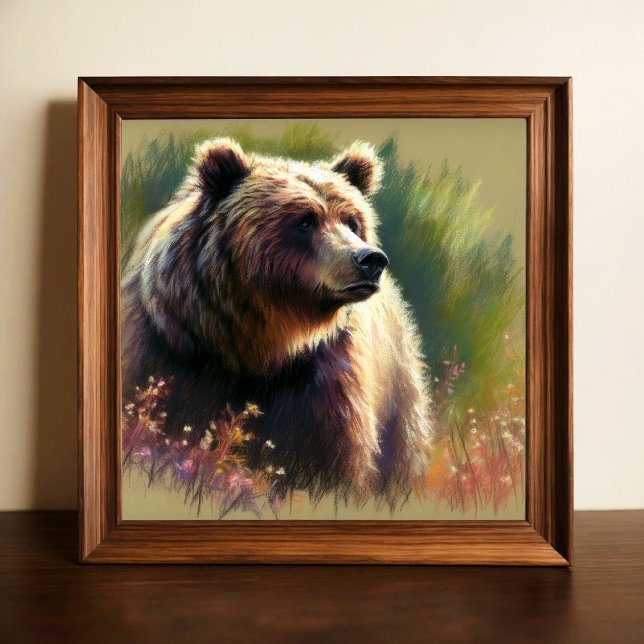 Poster Desenho de Pastel do Urso Grelha na Natureza (Criador carregado)