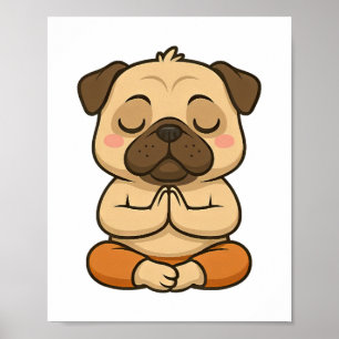 Poster Desenho de pug fofo ioga meditação relaxamento
