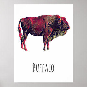 Poster Desenho de retrato de búfalo para animal bisão ou 