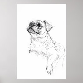 Poster Desenho de Retrato de Pug Elegante - Premium