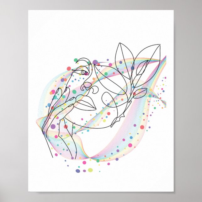 Poster Desenho de rosto com linhas simples design artísti (Frente)
