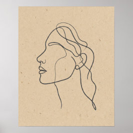 Poster Desenho de rosto em uma linha abstrata Boho minima