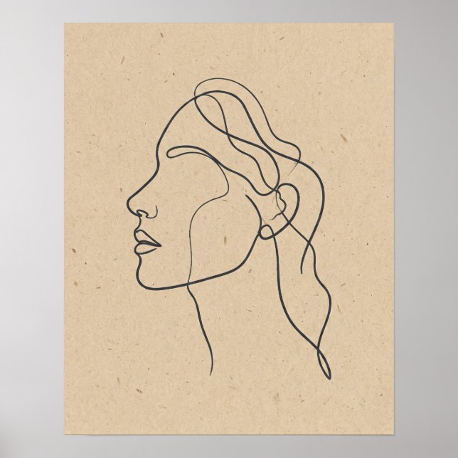 Poster Desenho de rosto em uma linha abstrata Boho minima (Frente)