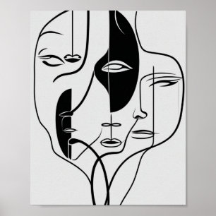 Poster Desenho de rosto minimalista de linha