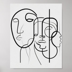 Poster Desenho de rosto minimalista de linha